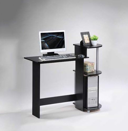 28.5" Black Compact Computer Desk With Shelves