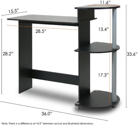 28.5" Black Compact Computer Desk With Shelves