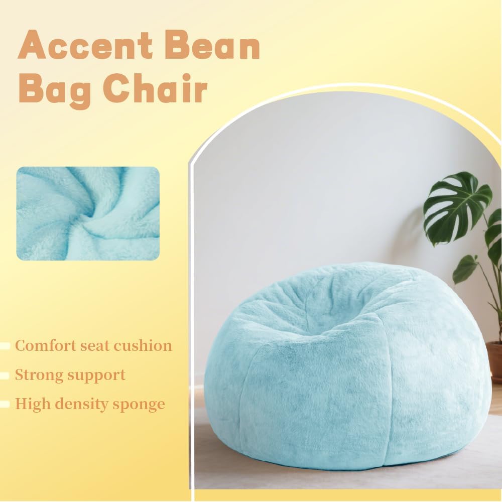 Rainbow Faux Rabbit Fur Kids Bean Bag Chair