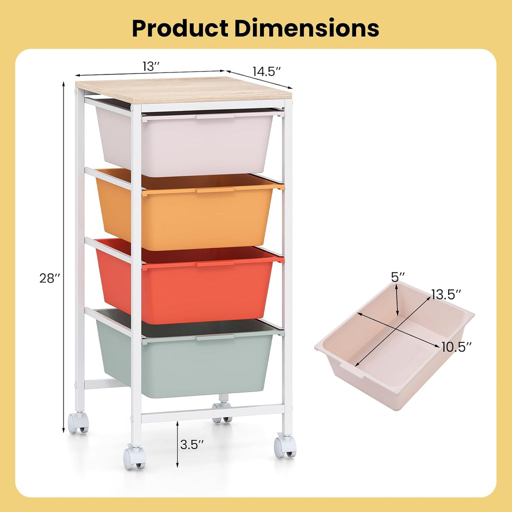 Macaron 4 Drawer Rolling Storage Cart