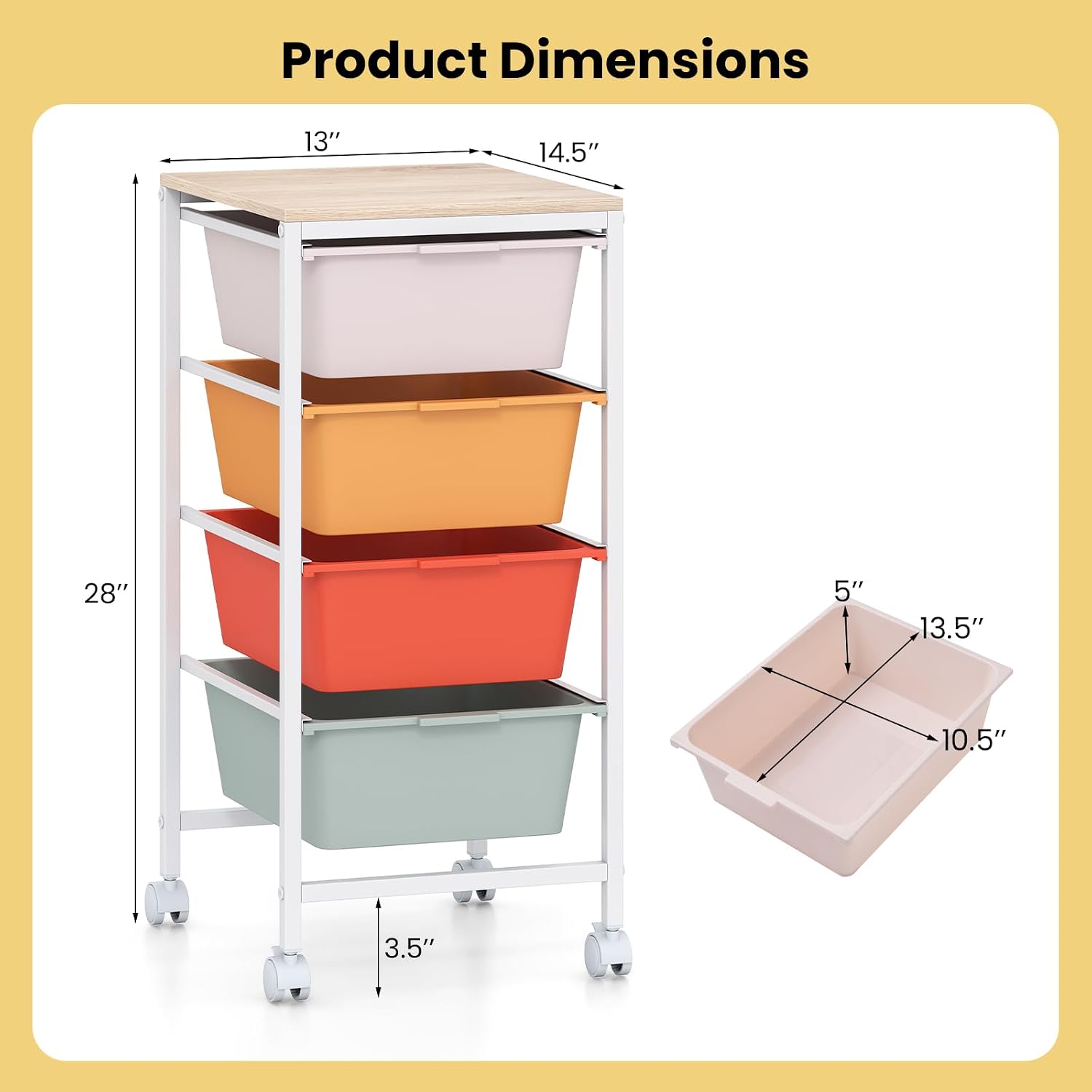 Macaron 4 Drawer Rolling Storage Cart
