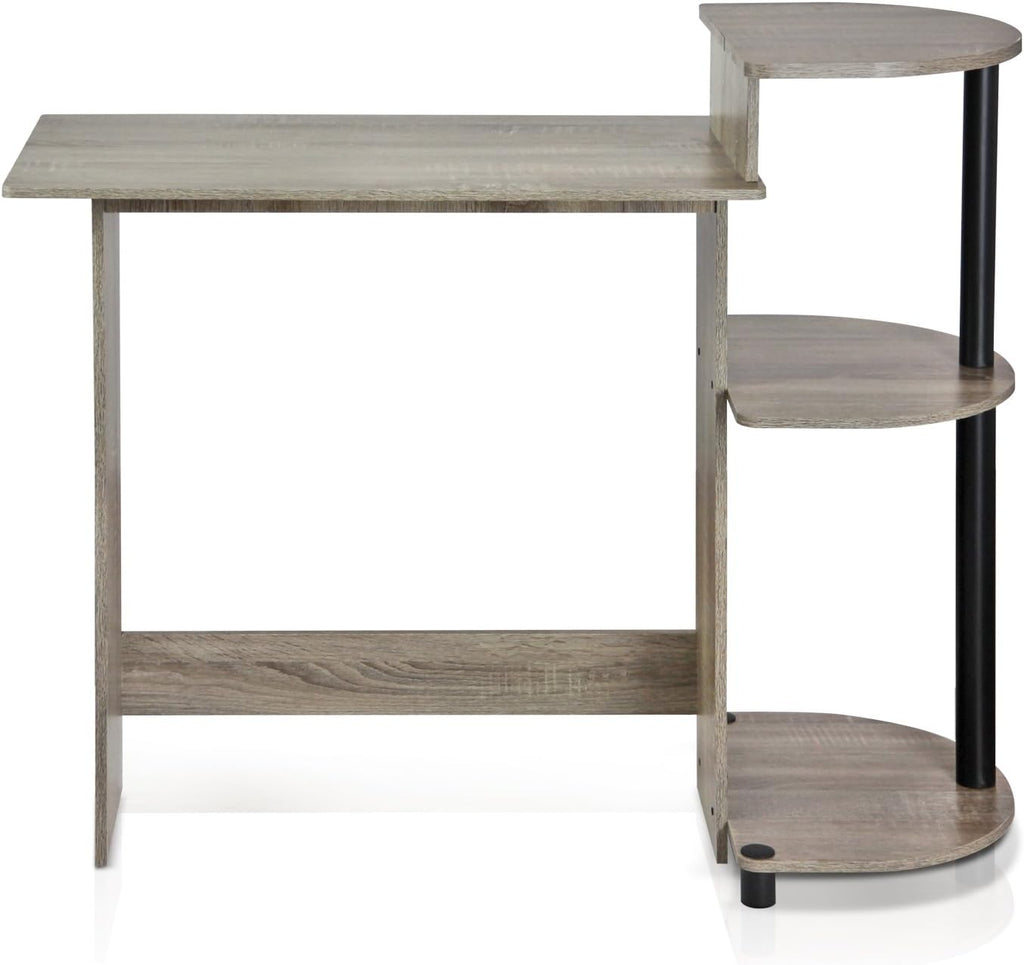 28.5" French Oak Compact Computer Desk With Shelves