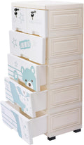 6 Drawer Rolling Kids Plastic Storage Cabinet White Blue