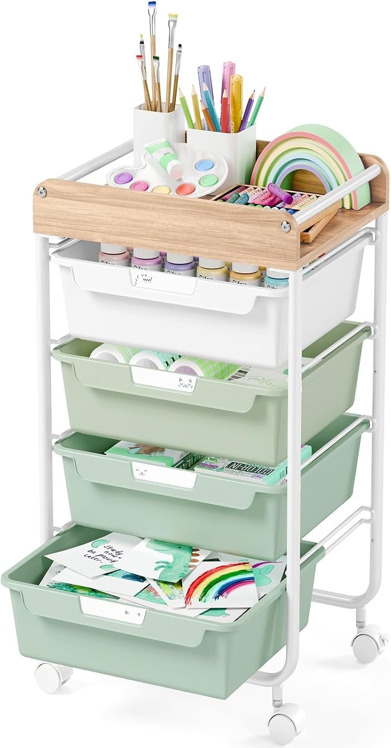 Green 4 Drawer Rolling Art Storage Cart