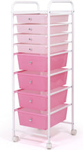 Pink 8 Drawer Rolling Storage Cart
