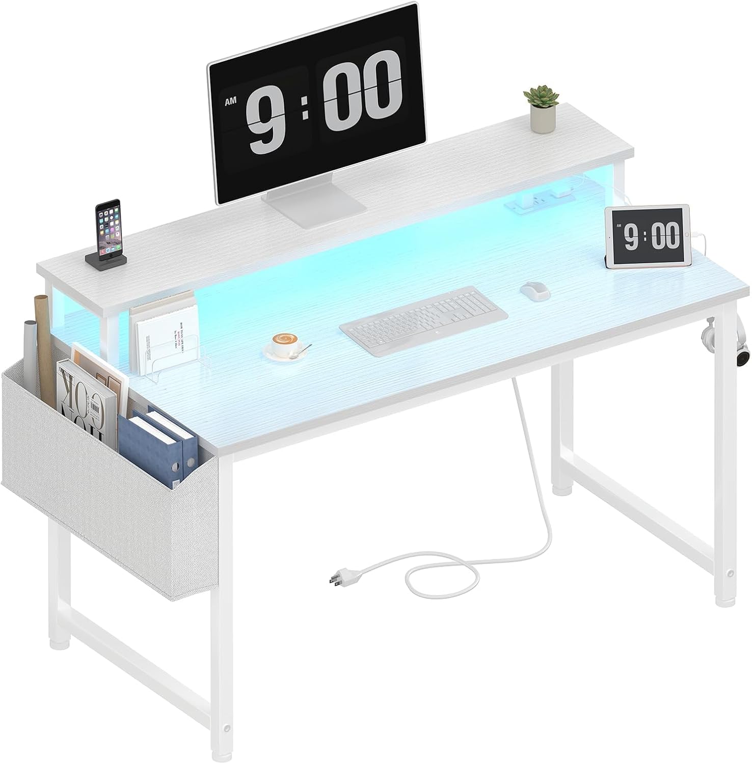 40" White Gaming Desk with LED & Power Outlets