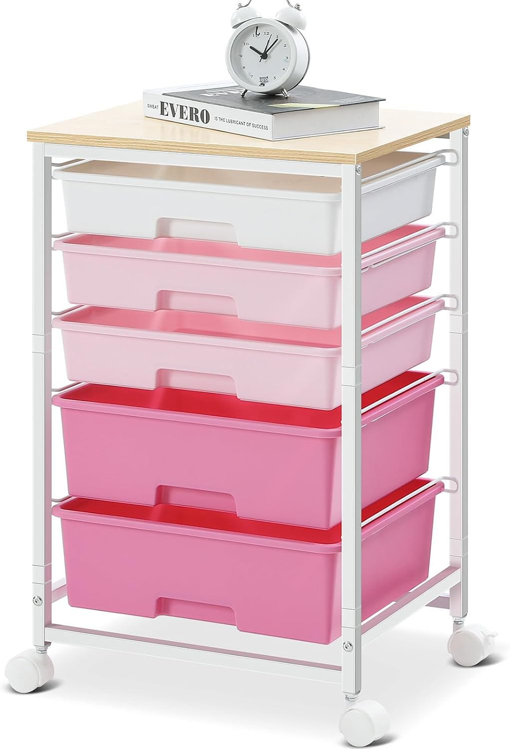 Rose Pink 5 Drawer Craft Storage Cart