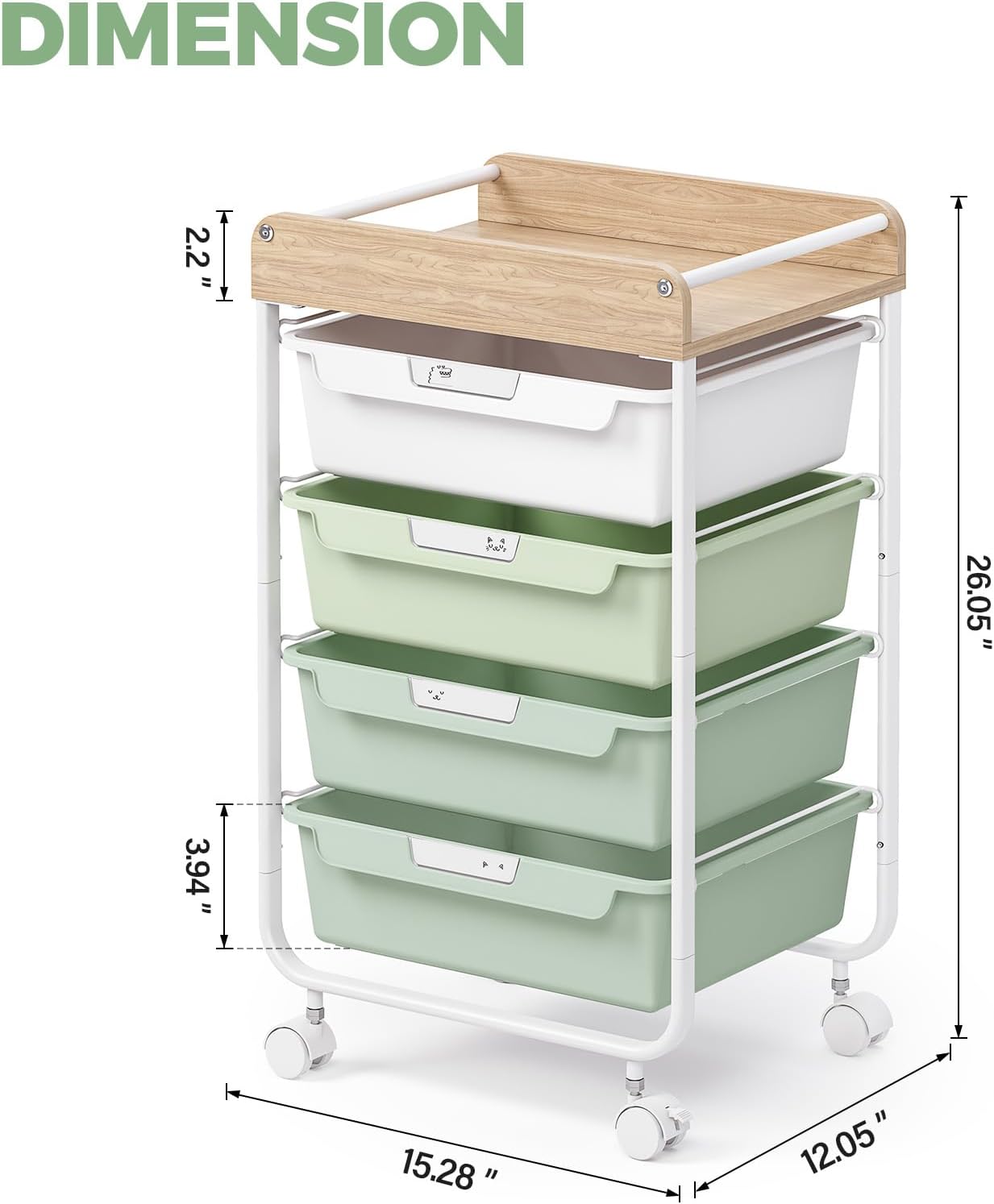 Green 4 Drawer Rolling Art Storage Cart
