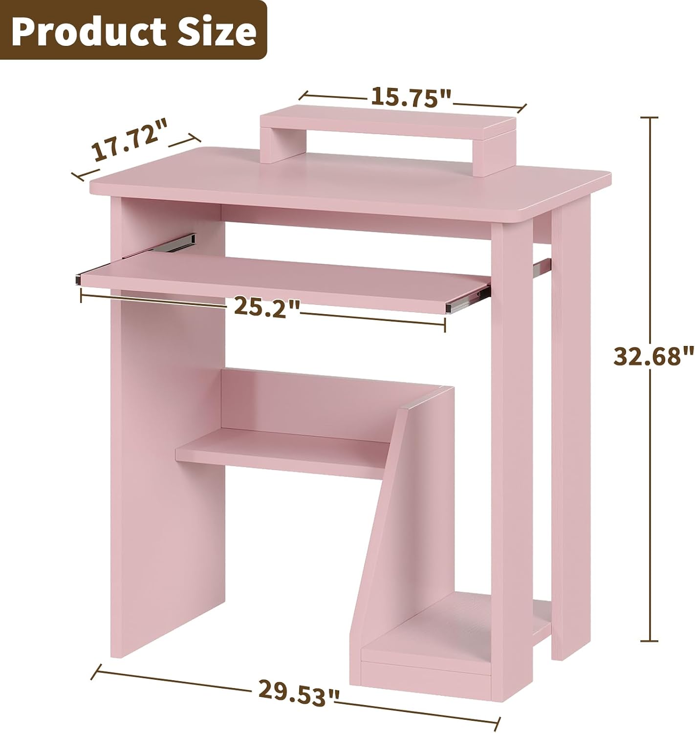 30" Pink Desk With Keyboard Tray & Monitor Stand
