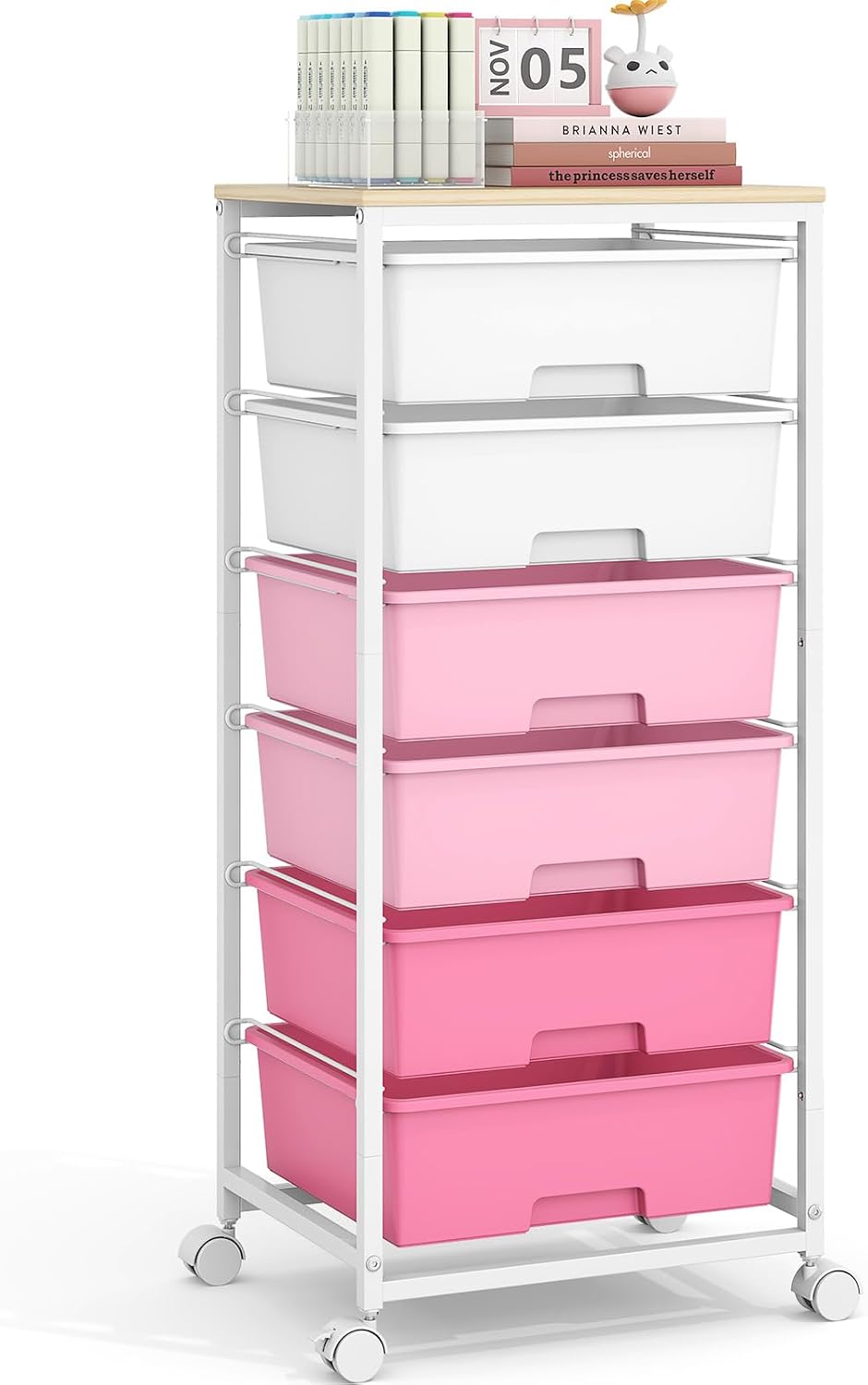 Pink 6 Drawer Craft Storage Cart