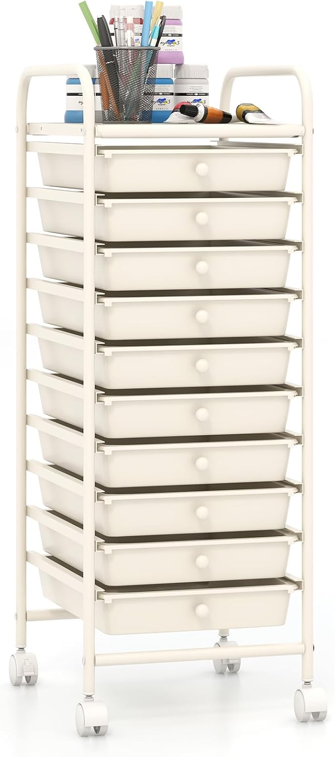 Ivory 10 Drawer Rolling Storage Cart