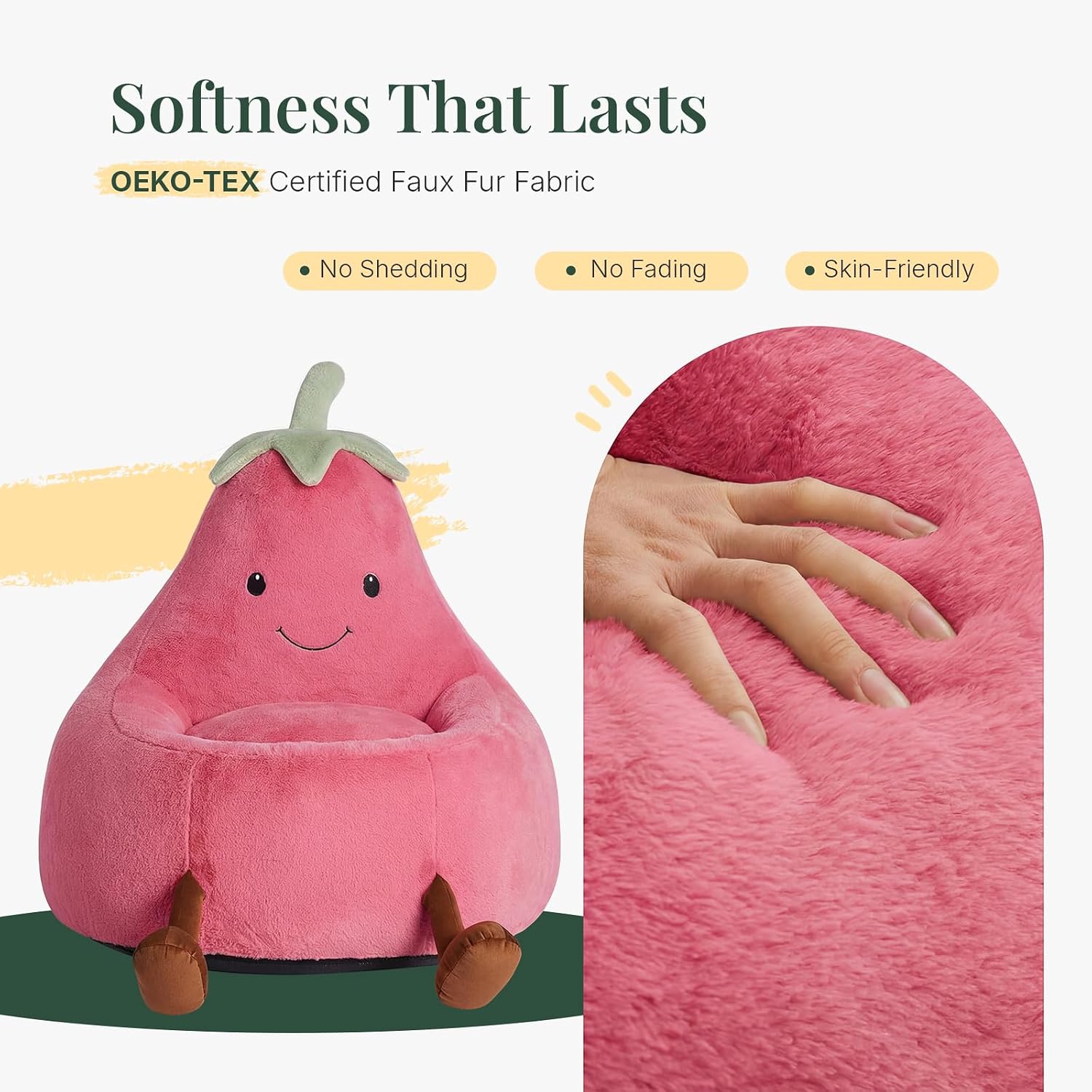 31" Rose Red Faux Rabbit Fur Kids Bean Bag Chair