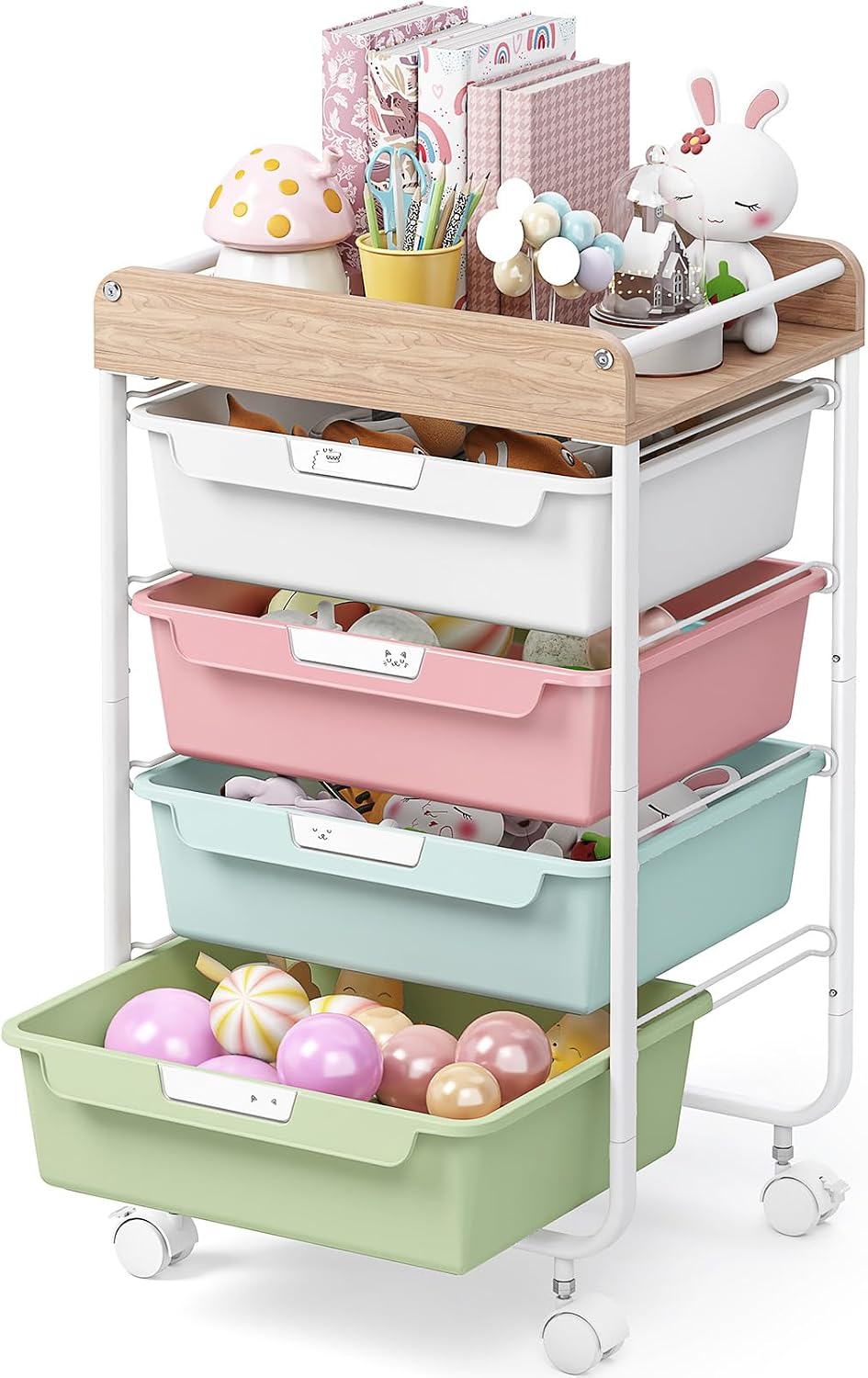 Colorful 4 Drawer Kids Craft Storage Cart