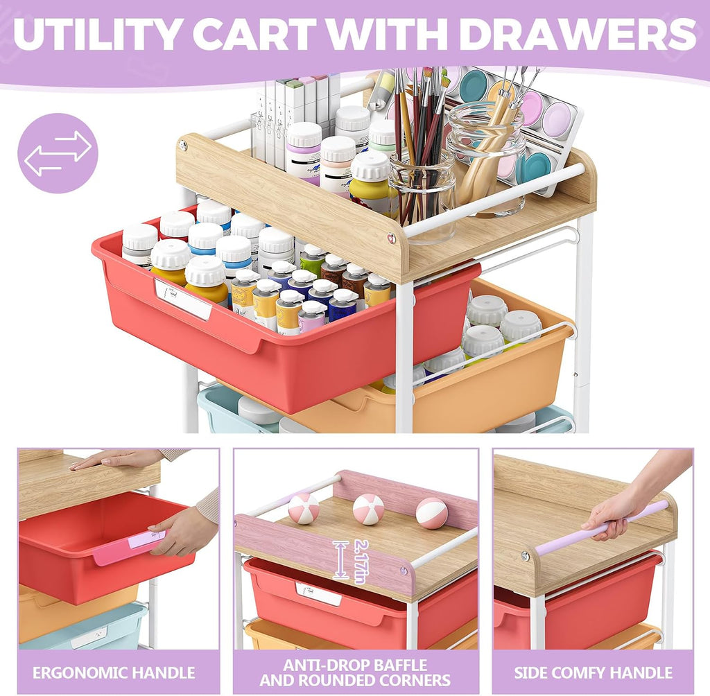 Jelly Color Kids Rolling Art Storage Cart
