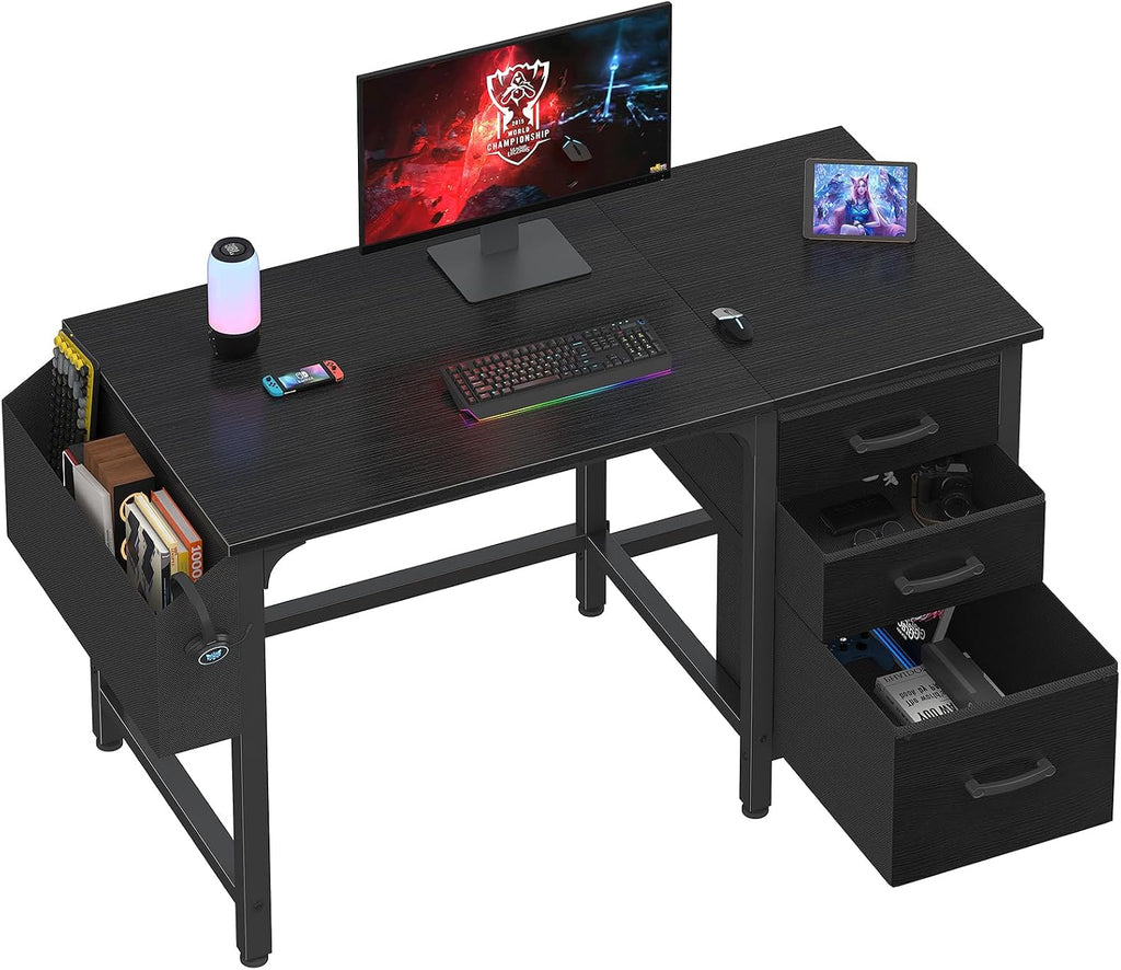 47" Black Reversible Computer Desk With File Cabinet