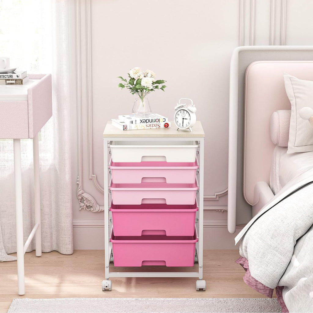 Rose Pink 5 Drawer Craft Storage Cart