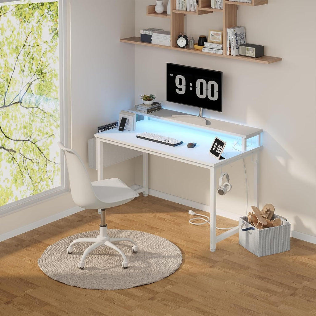 40" White Gaming Desk with LED & Power Outlets