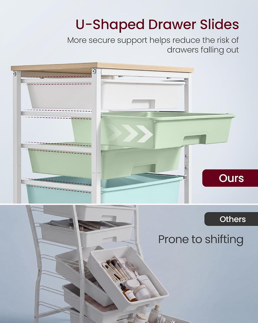 Green White 5 Drawer Rolling Storage Cart