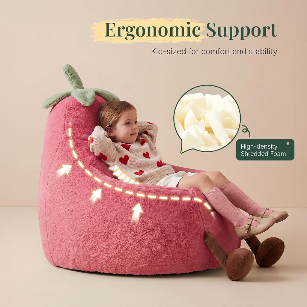 31" Rose Red Faux Rabbit Fur Kids Bean Bag Chair