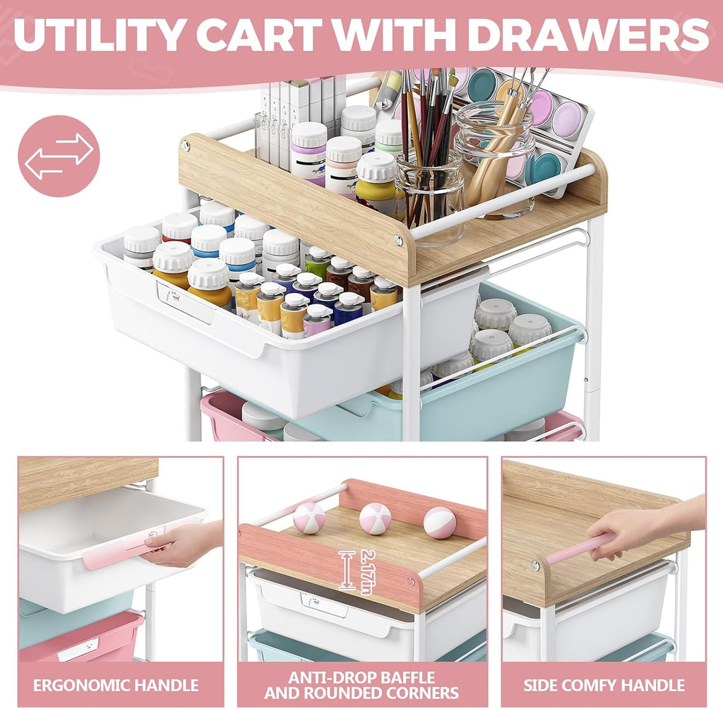 Colorful 4 Drawer Kids Craft Storage Cart