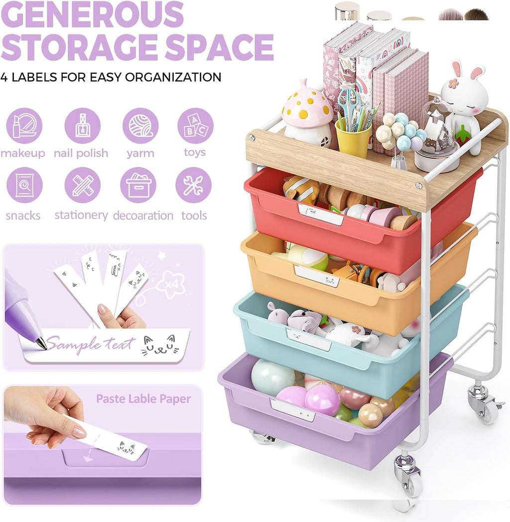 Jelly Color Kids Rolling Art Storage Cart