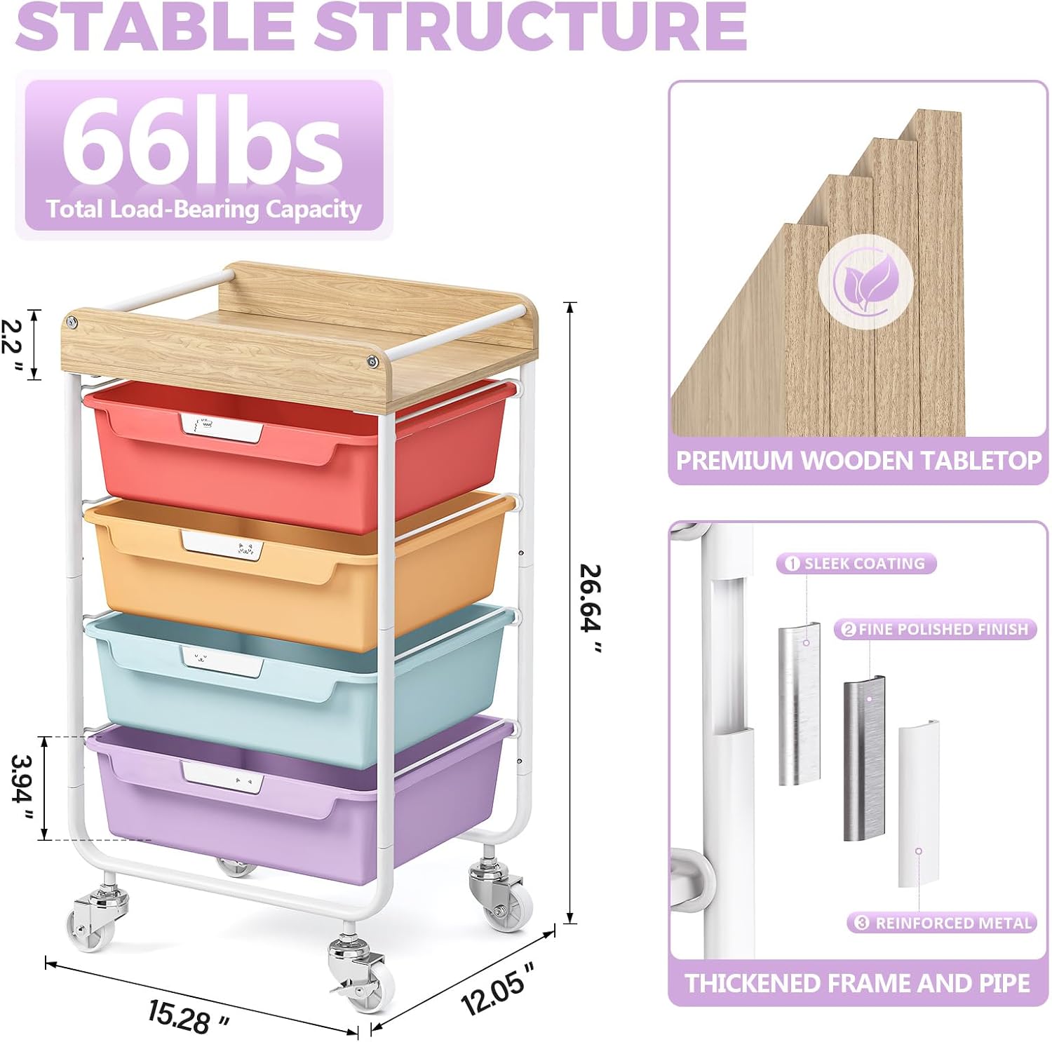 Jelly Color Kids Rolling Art Storage Cart
