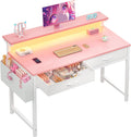 31" Pink Gaming Desk with LED & 2 Fabric Drawers
