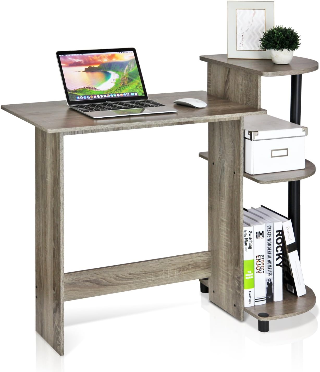 28.5" French Oak Compact Computer Desk With Shelves