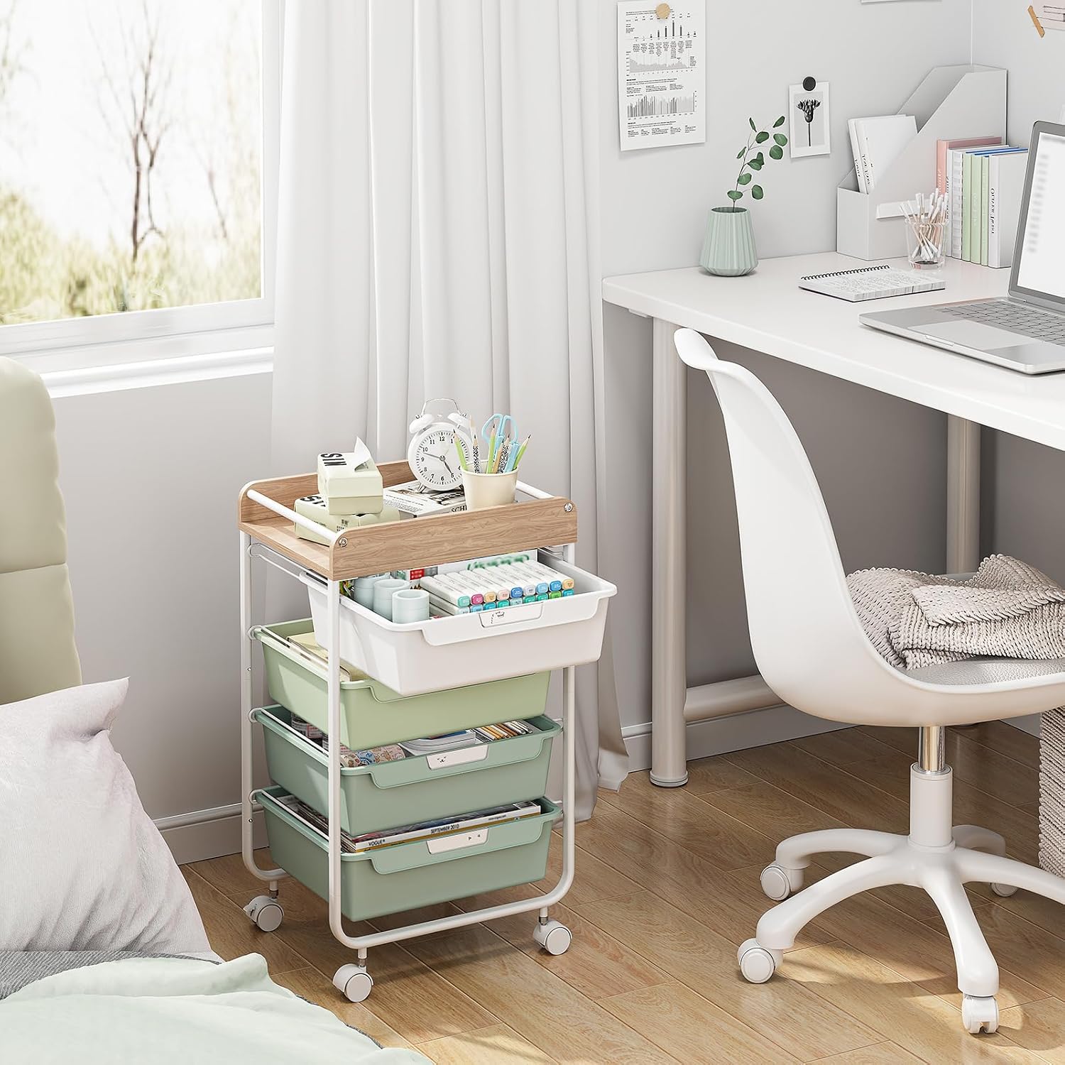 Green 4 Drawer Rolling Art Storage Cart