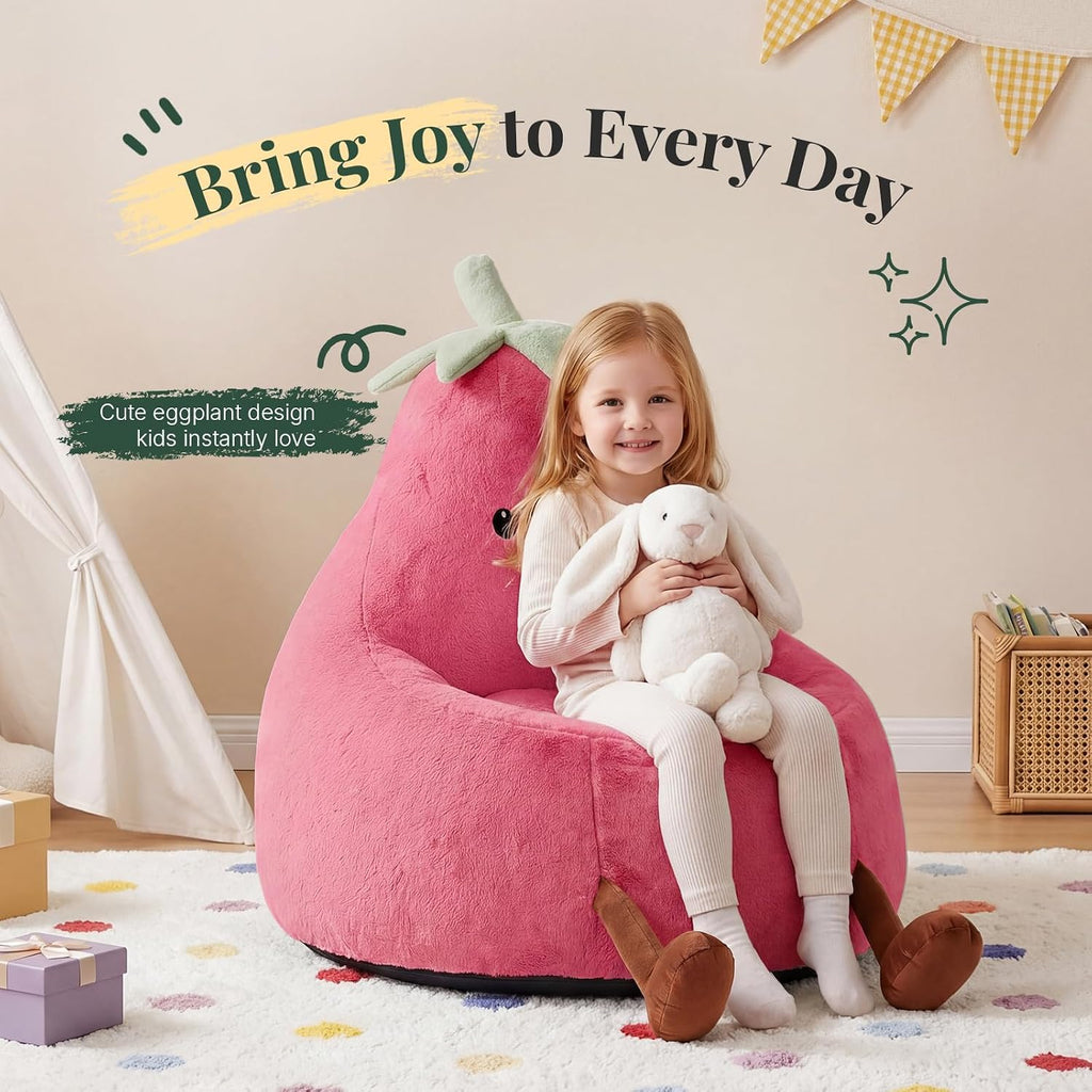 31" Rose Red Faux Rabbit Fur Kids Bean Bag Chair