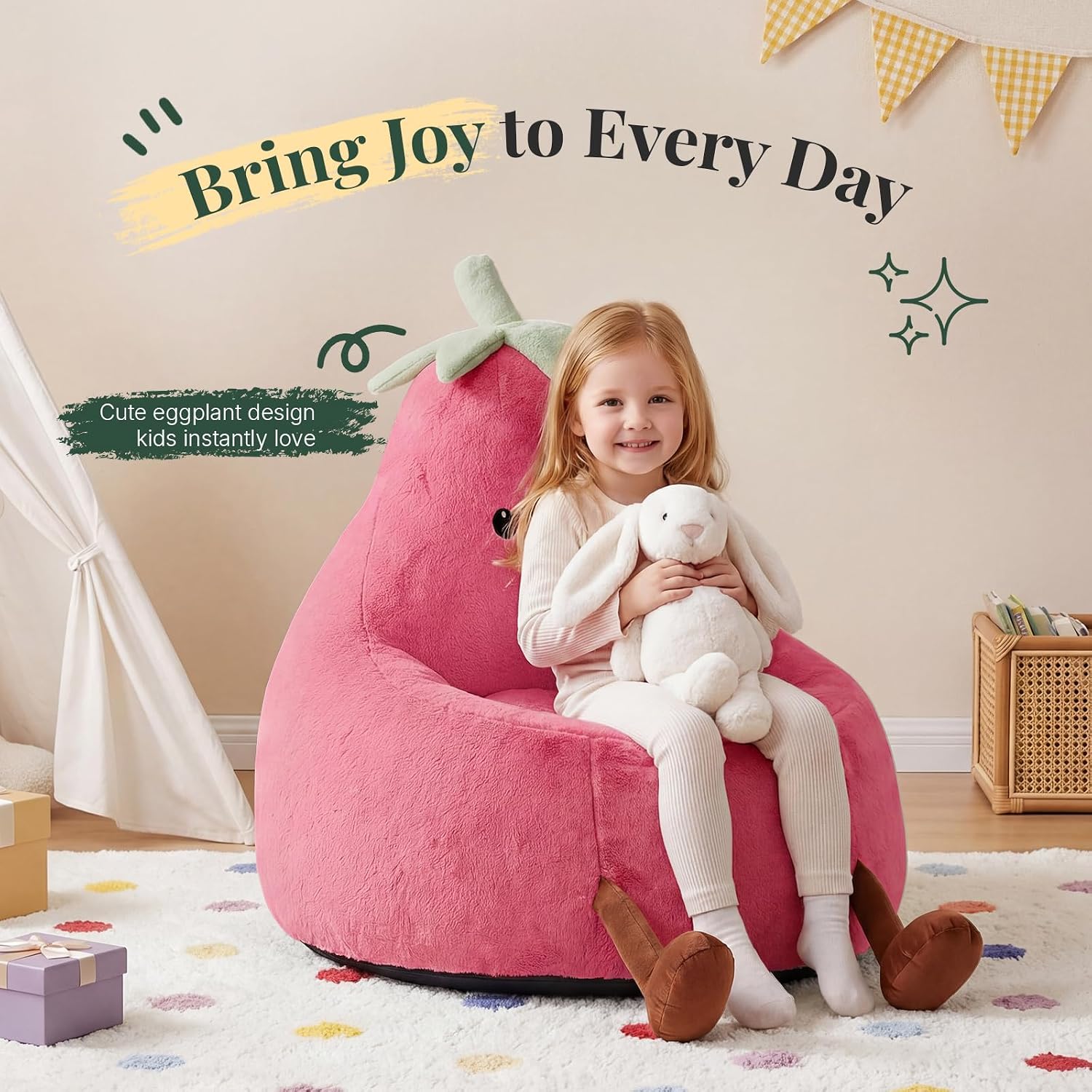 31" Rose Red Faux Rabbit Fur Kids Bean Bag Chair