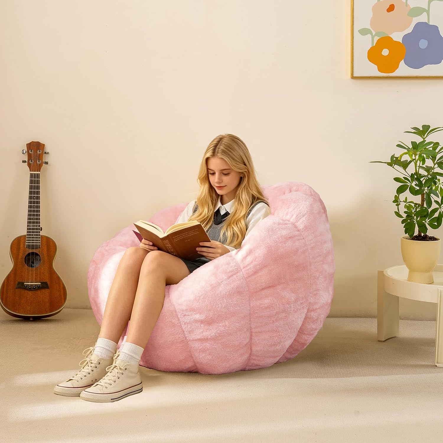 Pink Pumpkin Shaped Bean Bag Sofa Chair