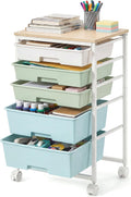 Green White 5 Drawer Rolling Storage Cart