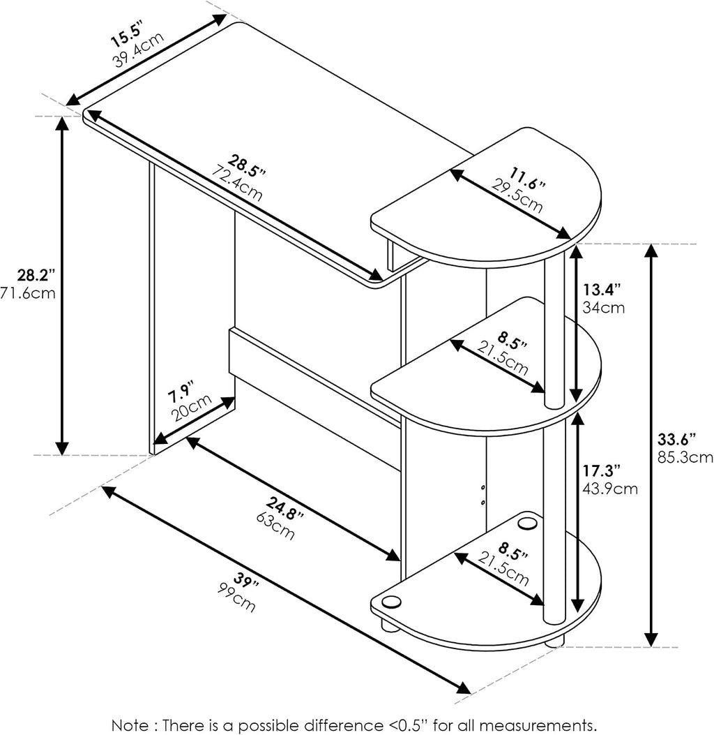 28.5" French Oak Compact Computer Desk With Shelves