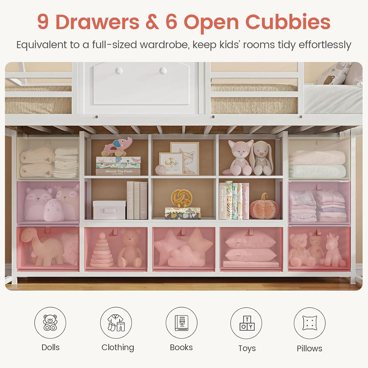 White Twin House Loft Bed With Storage & Lights