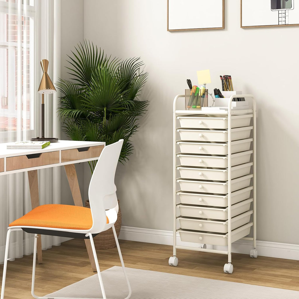 Ivory 10 Drawer Rolling Storage Cart