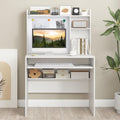White Computer Desk With Hutch & Storage Shelves
