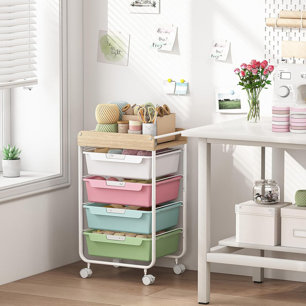 Colorful 4 Drawer Kids Craft Storage Cart