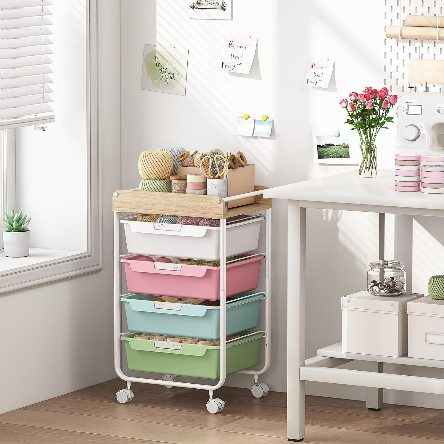 Colorful 4 Drawer Kids Craft Storage Cart