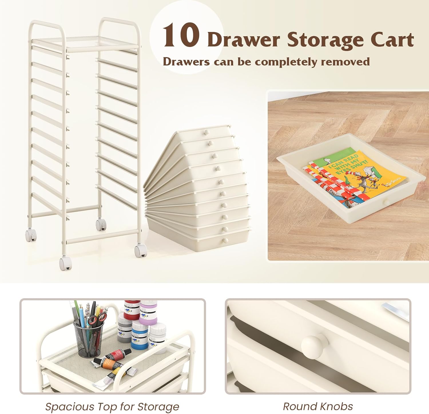 Ivory 10 Drawer Rolling Storage Cart