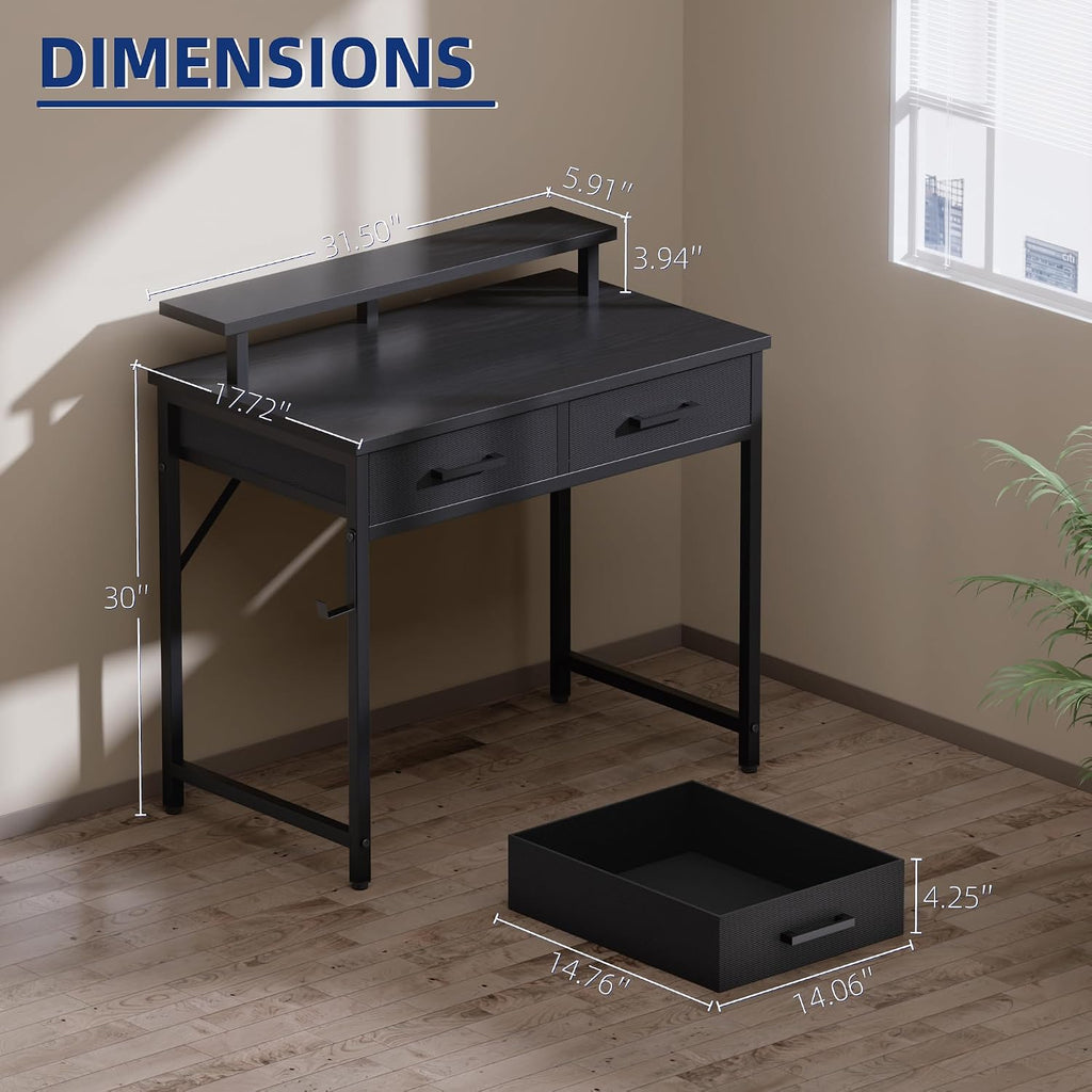 32" Computer Desk With Monitor Stand & 2 Drawers