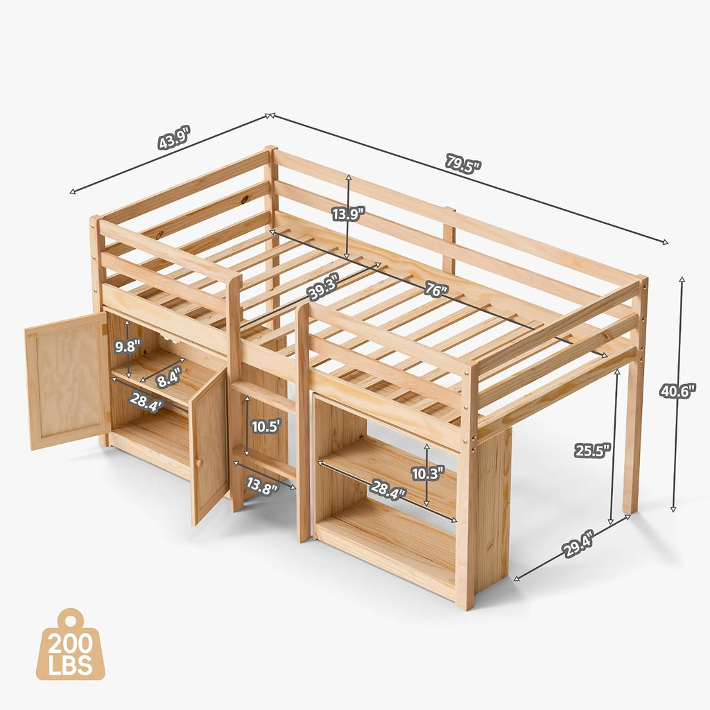Natural Wood Kids Low Loft Bed