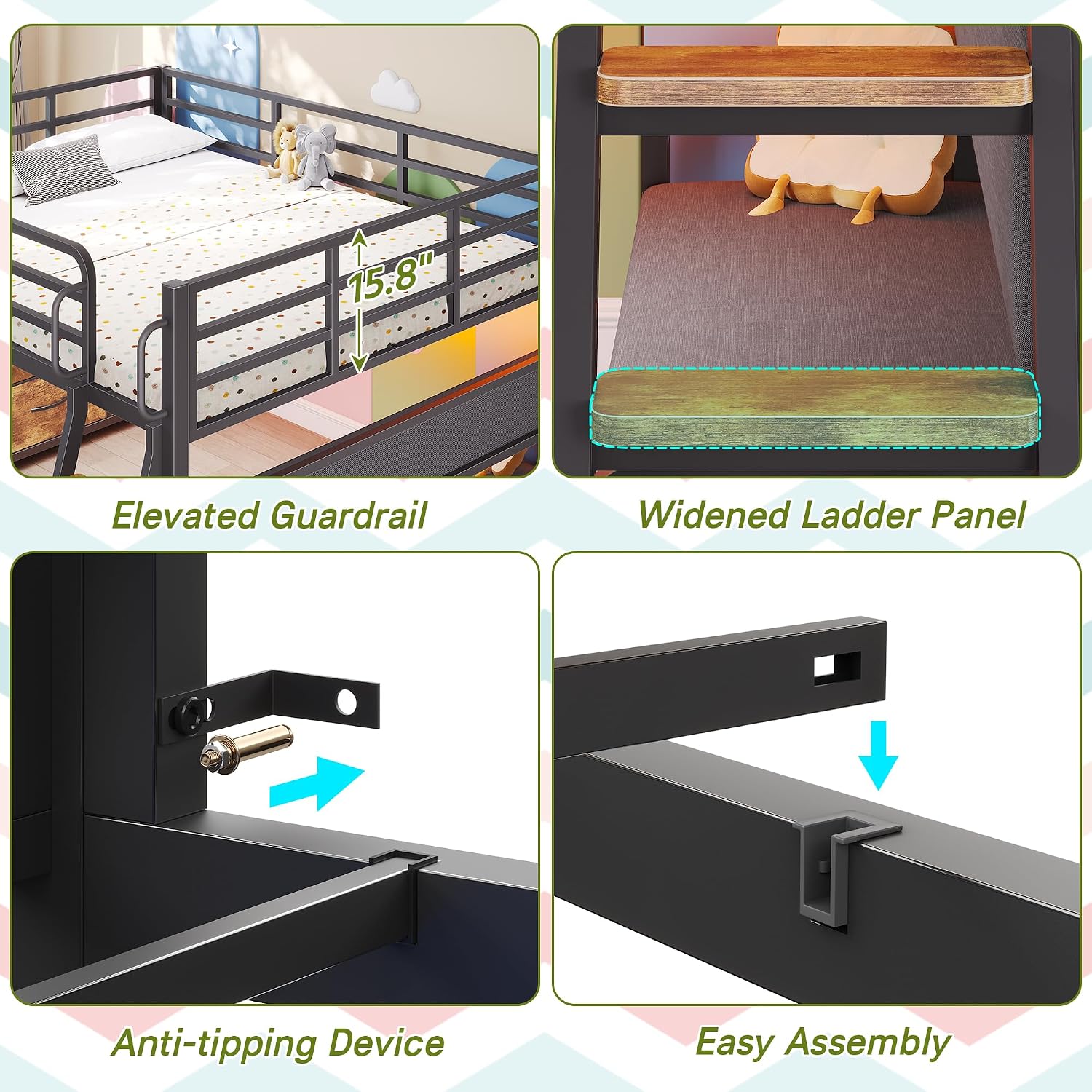 Rustic Brown Full Loft Bed With Storage & LED