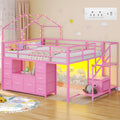 Pink Full House Low Loft Bed With Storage & Lights