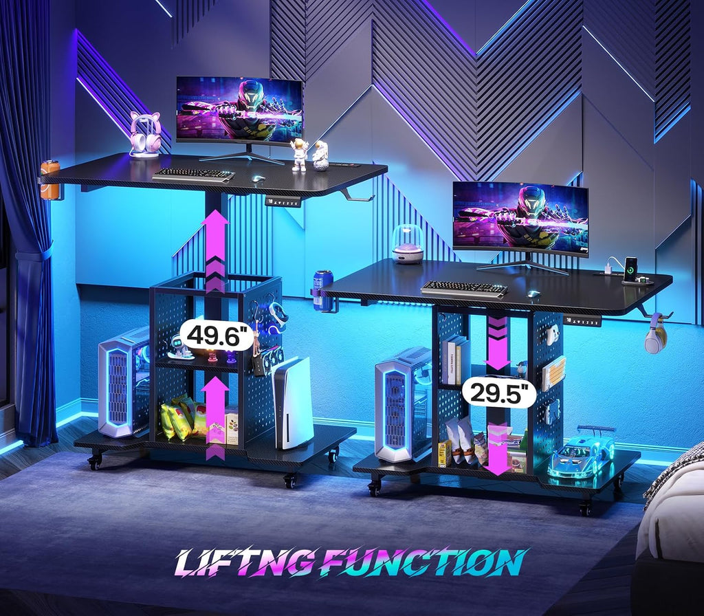 31.5" Black Height Adjustable Rolling Gaming Desk