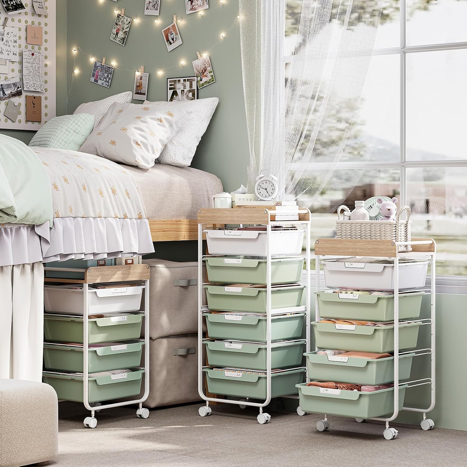 Green 4 Drawer Rolling Art Storage Cart