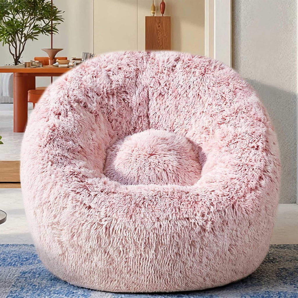 Pink Memory Foam Faux Fur Bean Bag Chair