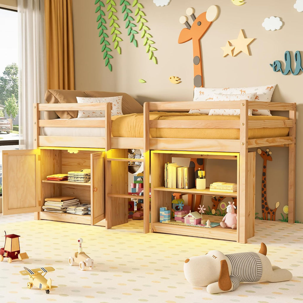 Natural Wood Kids Low Loft Bed
