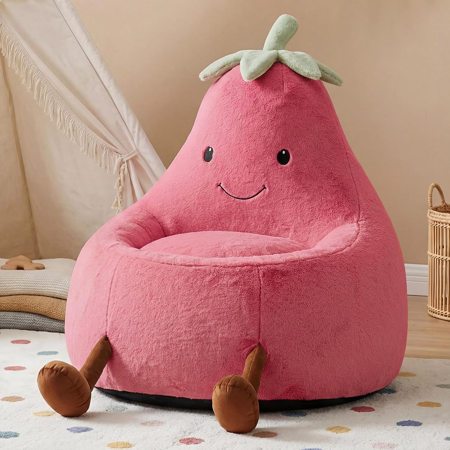 31" Rose Red Faux Rabbit Fur Kids Bean Bag Chair