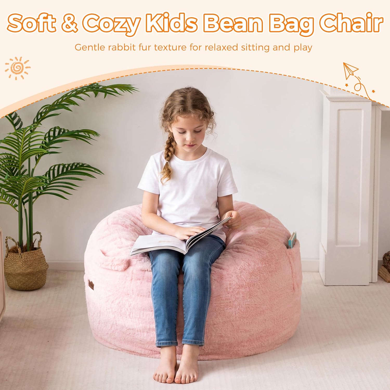 2.5FT Pink Foam Filled Bean Bag Sofa